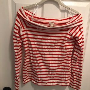 J Crew Factory red and white striped off the shoulder top. Sz. Small. EUC